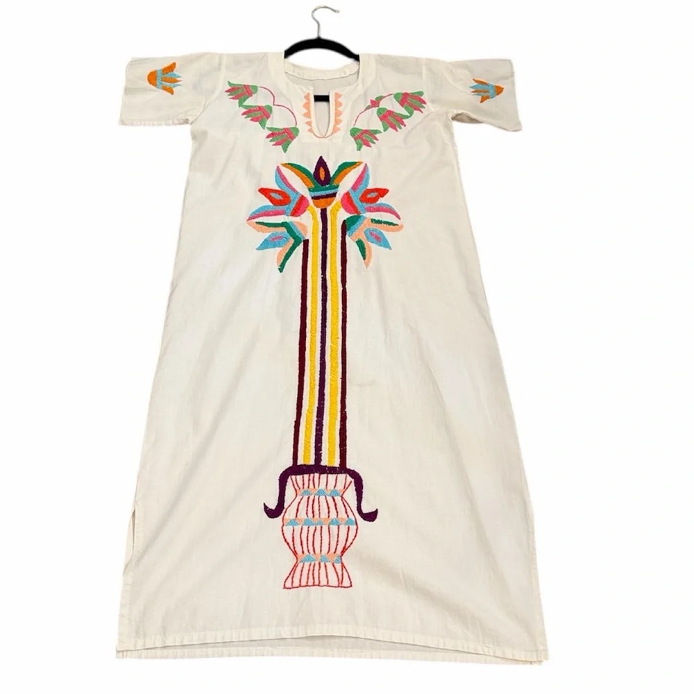 Handmade Mexican Embroidered Dress Caftan Vintage